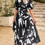 Printed short sleeved long dress