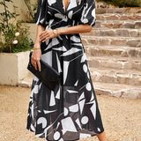 Printed short sleeved long dress