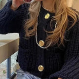 Single breasted coarse knitted jacket
