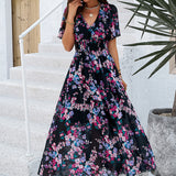 Floral Print Empire Waist Midi Dress