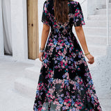 Floral Print Empire Waist Midi Dress