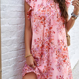 Floral Ruffle Sleeve A-Line Dress