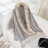 Leopard Fringe Faux Fur Cape