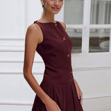 Pleated Waist Sleeveless Mini Dress