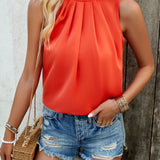 Pleated Mock Neck Sleeveless Top