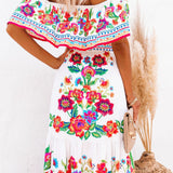 Embroidered Floral Off-shoulder Maxi Dress