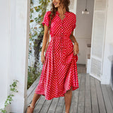 Polka Dot Midi Dress with Drawstring Waist