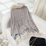 Leopard Fringe Faux Fur Cape