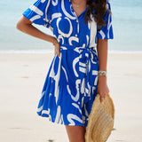 Abstract Printed Tiered Shirt Dress