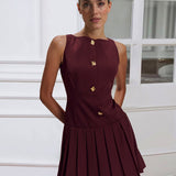 Pleated Waist Sleeveless Mini Dress