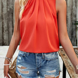 Pleated Mock Neck Sleeveless Top