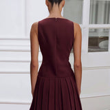 Pleated Waist Sleeveless Mini Dress