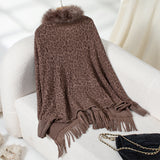 Leopard Fringe Faux Fur Cape