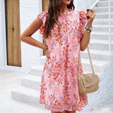 Floral Ruffle Sleeve A-Line Dress