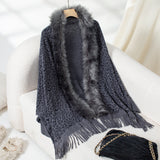 Leopard Fringe Faux Fur Cape