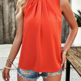 Pleated Mock Neck Sleeveless Top