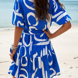 Abstract Printed Tiered Shirt Dress