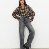 Vintage Plaid Button-Up Shirt Jacket
