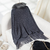 Leopard Fringe Faux Fur Cape