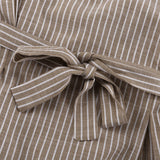 Striped V-Neck Belted Long Sleeve Blouse