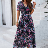 Floral Print Empire Waist Midi Dress