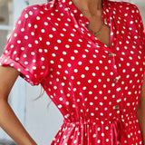Polka Dot Midi Dress with Drawstring Waist