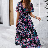 Floral Print Empire Waist Midi Dress