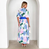 Hydrangea Bloom Belted Maxi Dress