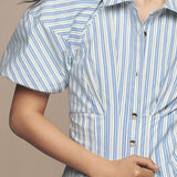 Striped Puff Sleeve Button-Front Mini Dress