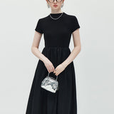 Half High Collar Patchwork Dress
