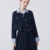 Striped Lapel Patchwork Dress
