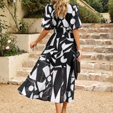 Printed short sleeved long dress