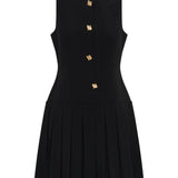 Pleated Waist Sleeveless Mini Dress