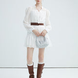 V-Neck Lace Up Long Sleeved Dress