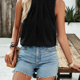 Pleated Mock Neck Sleeveless Top