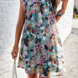 Floral Ruffle Sleeve A-Line Dress