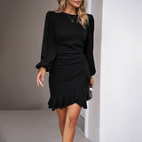 Ruffled Hem Puff Sleeve Dress