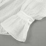 Sheer Tencel Bow-Tie Blouse with Flared Cuffs