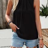 Pleated Mock Neck Sleeveless Top