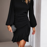 Ruffled Hem Puff Sleeve Dress