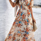 Floral Print Empire Waist Midi Dress