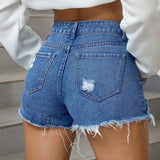 Distressed Fringe Hem Denim Shorts