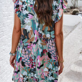 Floral Ruffle Sleeve A-Line Dress
