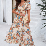 Floral Print Empire Waist Midi Dress