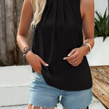 Pleated Mock Neck Sleeveless Top