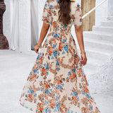 Floral Print Empire Waist Midi Dress