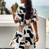 Abstract Printed Tiered Shirt Dress