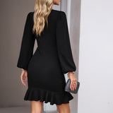 Ruffled Hem Puff Sleeve Dress