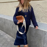 Single breasted coarse knitted jacket