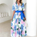 Hydrangea Bloom Belted Maxi Dress